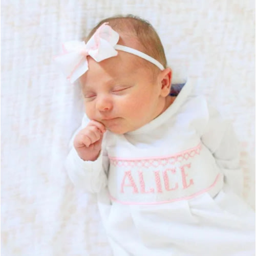 Pink Baby Snuggles - Custom Smocked Pima Gown and Hat - Newborn