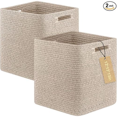 OIAHOMY Storage Cubes, 13 Inch Cube Storage Organizer, Collapsible Storage Bins, Baskets for Organizing, Storage Bins for Shelves-Brown, 2-PACK