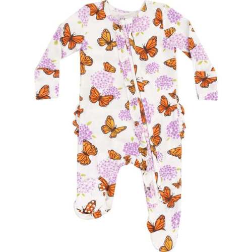 2 Way Ruffle Zipper Footie, Monarch Butterflies and Milkweed