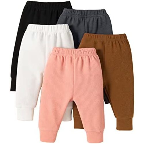 U·nikaka Toddler Baby Girl 0-48 Months 5-Pack Pants in Grey White Black Orange and Pink