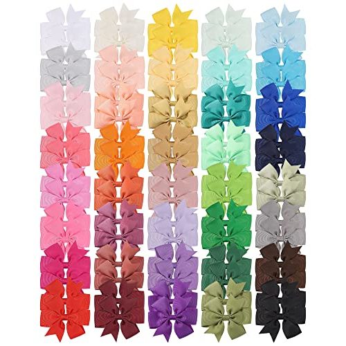 Choicbaby Hair Bows for Girls,3" Grosgrain Ribbon Pinwheel Hair Bows for Toddler Baby Girls Hair Bows Accessories, Pack of 80