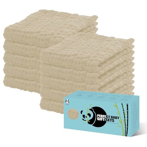 HIPHOP PANDA 10 Pack 6-Layers Muslin Burp Cloths Large - Durable 100% Cotton - Baby Essentials Extra Absorbent and Soft Boys & Girls Rags for Newborn Registry (Brown, 20" X10")