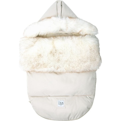 7 A.M. Enfant PlushPOD Tundra Water Repellent Faux Fur Lined Car Seat/Stroller Bunting, Beige Heather White Fur