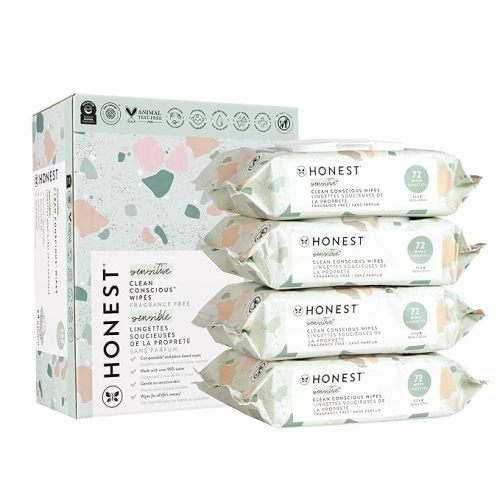 The Honest Company Clean Conscious Unscented Wipes | Over 99% Water, Compostable, Plant-Based, Baby Wipes | Hypoallergenic for Sensitive Skin, EWG Verified | Geo Mood, 288 Count - 72 Count (Pack of 4)
