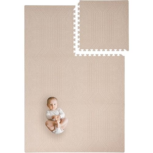 Toddlekind Premium Foam Playmat, 4 x 6 feet, 6 Tile Extra Thick Foam Floor Puzzle Mat for Babies/Toddlers Stylish, Non-Toxic, Odorless. Perfect for Tummy Time, Crawling, and Play. 0m+ (Beige/Brown)