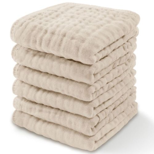 Baby Washcloths Muslin Cotton, Large 10”x10” By Comfy Cubs (sand, Pack Of 10)