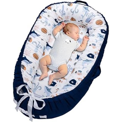 Baby Lounger, Infant Lounger for Newborn 0-24 Months, Breathable and Soft 100% Cotton Baby Nest Cover, Babies Essentials Gifts, Portable Co-Sleeping Baby Bed for Home and Travel