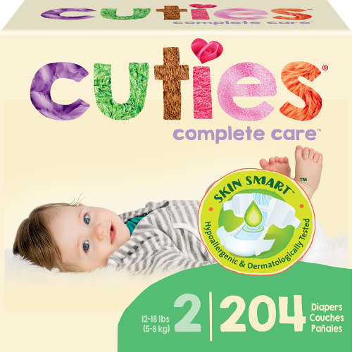 Cuties Hypoallergenic Overnight Baby Diapers, Size 2, 204 Count