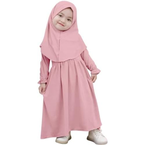 ODASDO Newborn Infant Baby Girls Muslim Abaya Prayer Dress with Hijab Middle East Arabian Dubai Robe Ramadan Eid Clothes