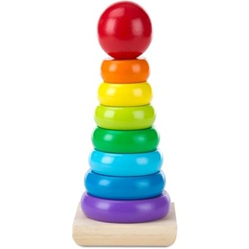 Melissa & Doug Rainbow Stacker Wooden Ring Educational Toy - Wooden Stacking Rings, Stacker Toys for Toddlers Ages 2+