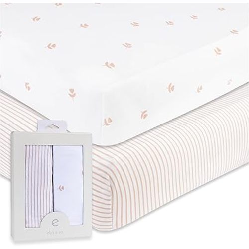 Crib Sheets Set 2 Pack - Baby Crib Sheets with 100% Jersey Cotton - Crib Sheets for Boys and Girls, Newborn Essentials (Crib, Pink Tulip)