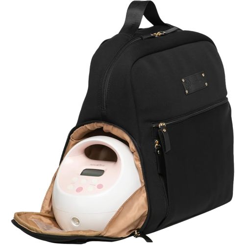 Sarah Wells Fiona Breast Pump Backpack (Black) | Fits All Portable Pumps, Large Insulated Pockets, Laptop Sleeve, Carry Handle, Luggage Sleeve, Machine Washable