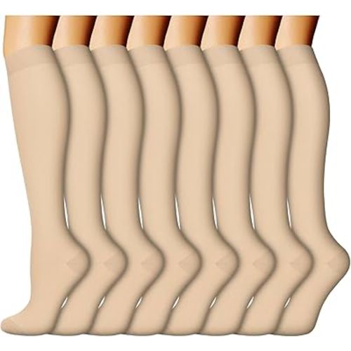 ACTINPUT 8 Pairs Compression Socks for Women & Men,Support Compression Stockings for Medical Running Athletic