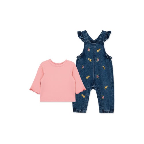 Floral Embroidered Overalls & Shirt Set