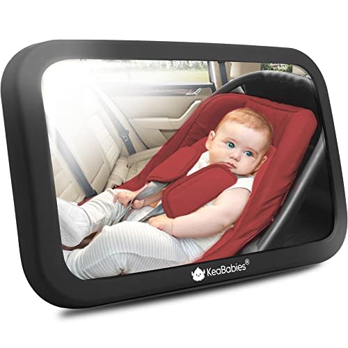 Large Shatterproof Baby Car Mirror - Safety Baby Car Seat Mirror - Baby Car Mirror for Back Seat Rear Facing Infant - Carseat Mirrors - Fully Assembled Baby Mirror For Car (Matte Black)