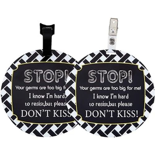 PLIGREAT 2 Pack No Touching Baby Car Seat Sign, Stop Kissing Baby Stroller Tag with Hanging Straps and Clip, No Touch Baby Safety Sign for Baby Girl Boy