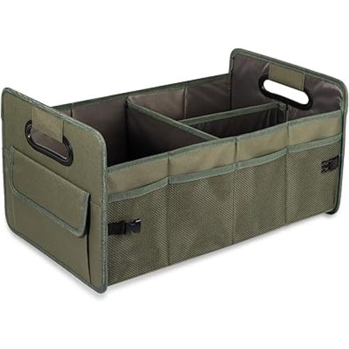 Car Trunk Organizer, Car Organizers and Storage Collapsible Multi Compartment Container Box, Adjustable Car Accessories for SUV Sedan Truck, Standard Size, Green