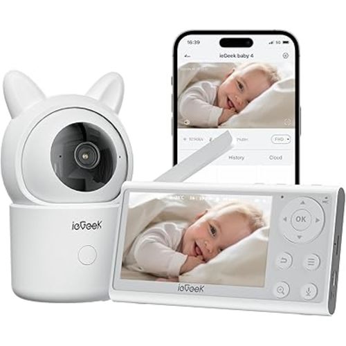 ieGeek Video Baby Monitor with Camera and Audio - 1080P FHD Monitor WiFi Smartphone - Night Vision, Motion Detection, Temper & Humidity Sensor, 2.4GHz WiFi, Pan-Tilt-Zoom via 4.3" Screen and Free APP
