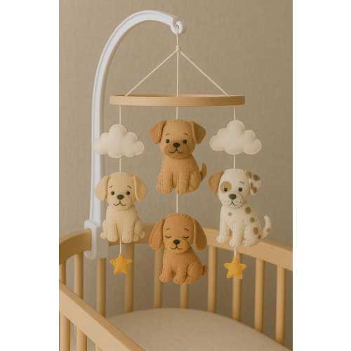 Dog Baby Mobile: Handmade Felt Puppy Crib Mobile