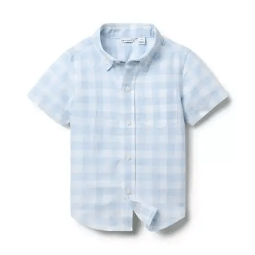 Boy Blue Stream Gingham Gingham Linen-Cotton Shirt by Janie and Jack
