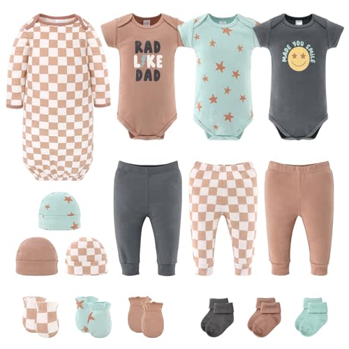 The Peanutshell Baby Layette Gift Set for Baby Boys - 16 Piece New Born Baby Boy Gift Set, Baby Clothes & Newborn Essentials Must Haves - Newborn Baby Boy Clothes 0-3 Months - Skater Boy