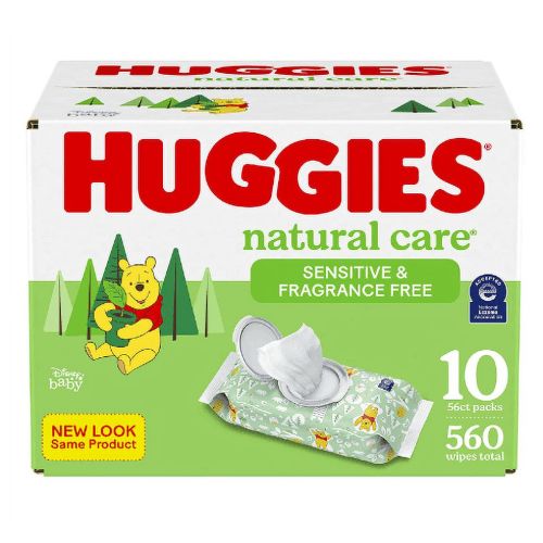 Sensitive Baby Wipes, Huggies Natural Care Baby Diaper Wipes, Unscented, Hypoallergenic, 99% Purified Water, 10 Flip-Top Packs (560 Wipes Total)