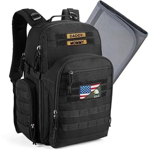 MIRACOL Military Mens Diaper Bag - Tactical Baby Backpack with Changing Pad for Tactical Dad - Water-Resistant Fabric & MOLLE System Ideal for Travel Hiking Parks Black