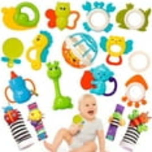 17 Pcs Infant Rattles Toys Set, Sensory Teething Toys for 0-18 Months, Learning Toy, Baby Gifts