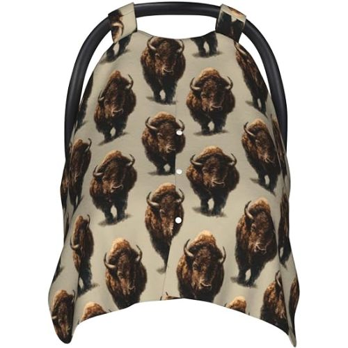 Vintage Bison Print Baby Car Seat Covers, Cute Nursing Cover Breastfeeding Cover, Breathable Stroller Covers, Multi-use Infant Carseat Canopy, Baby Boys Girls Newborn Essentials