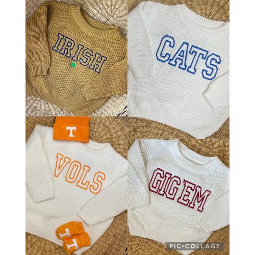 Baby/Toddler Customized Sports Teams Sweaters - Kids Custom Embroidered Varsity Style Sweater - College Football/NFL Personalized Sweater