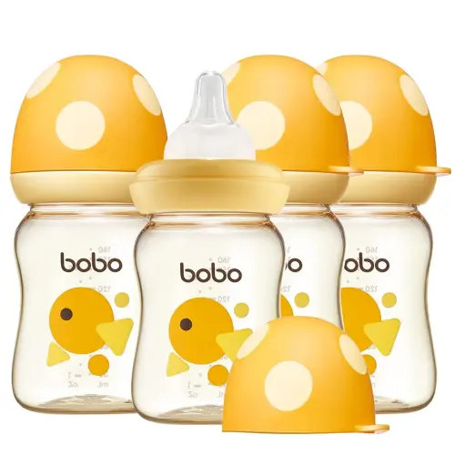 YOHKOH PPSU Baby Bottle Wide Neck, Newborn Anti-Colic Baby Bottle with Natural Response Nipple, Streamlined Body, Easy to Clean (5.4oz (Pack of 4), Yellow)