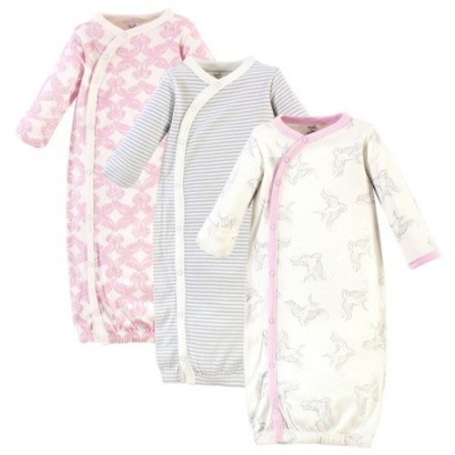 Touched by Nature Baby Girl Organic Cotton Side-Closure Snap Long-Sleeve Gowns 3pk, Bird, 0-6 Months