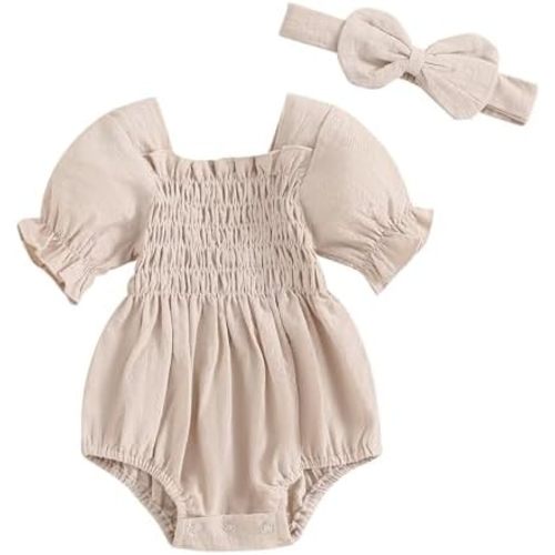 ZAXARRA Infant Baby Girl Plaid Romper Baby Pleated Romper Ruffle Festival Bodysuit Spring Summer Clothes with Headband