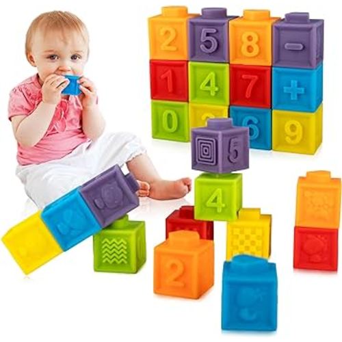 Ganowo No Hole Montessori Baby Blocks Bath Toys for Toddler, 12 PCS Mold Free Baby Bathtub Pool Toys 0-3-6-12 Month