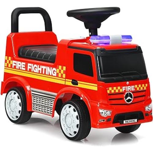 Costzon Ride On Push Car for Toddlers, Licensed Mercedes Benz Sliding Car w/Steering Wheel, Horn, Headlights, Under Seat Storage, Foot-to-Floor Riding Toy for Boys Girls 1-3 Years (Fire Truck, Red)
