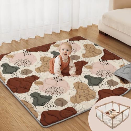 Blissful Diary Baby Play Mats for Floor, 47x47 Playpen Mat, Thicken Cushioning Padding Foam Playmate for Baby and Toddlers Infants, Non-Slip & Machine Washable, Boho Design