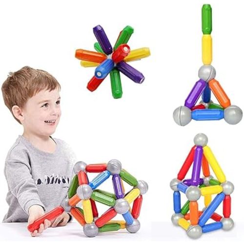 Bmag 46 PCS Magnetic Balls and Rods Set, Magnet Building Sticks Set, Building Blocks Tiles, STEM Stacking Toys for Kids,Juniors,Toddlers