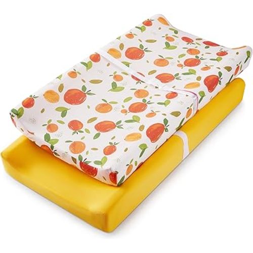 TILLYOU Baby Changing Pad Cover, Changing Table Cover for Girls Boys, Ultra Soft Breathable, 2 Pack Orange Flavour & Orange