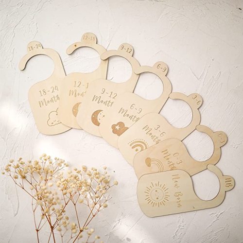 ibwaae Wooden Baby Closet Size Divider Organizer Hanger Clothing Dividers for Newborn Nursery Decor Infant to 24 Months - 7pcs