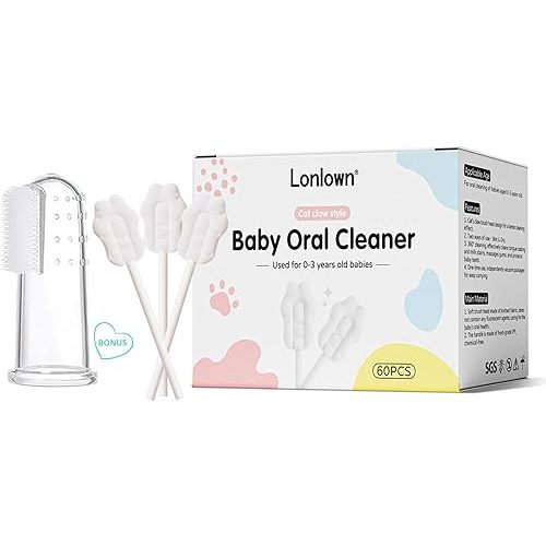 60PCS Baby Tongue Cleaner & 1PCS Finger Toothbrush Infant Mouth Cleaner Newborn Gum Cleaner Disposable Infant Oral Clean Stick Dental Care for 0-36 Month Baby