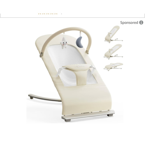 3-in-1 Portable Baby Bouncer & Rocker Chair for Newborn to Toddler - 4 Adjustable Recline Positions, Breathable Cotton Fabric, Natural Vibration, Supports Up to 33 lbs (Oatmeal Khaki)