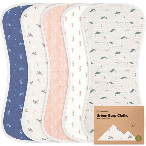 KeaBabies 5pk Urban Baby Burp Cloths, Organic Burping Cloth for Babies, Burp Rags for Baby Girls, Boys (Marine Muse)