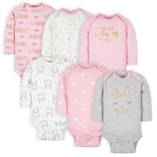 Gerber Baby Girls' Long Sleeve Onesies Bodysuits - 6-Pack, Color: Princess pink, Size: 3-6 months