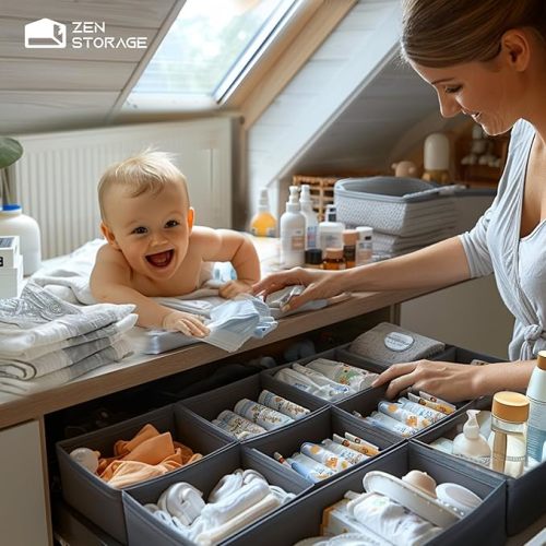 12 Pack Drawer Organizer for Baby Clothes, Nursery Drawer Organizer for Baby Diaper, Collapsible Deep Fabric Drawer Organizer with Zipper for Socks, Bra, Towels, Ties, Grey - Non-woven 12pack