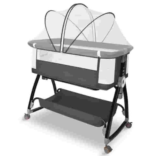 Baby Bassinet, HDJ Bedside Sleeper Bassinet with Storage Basket for Infant, Bedside Crib for 0-6 Months, Dark Gray