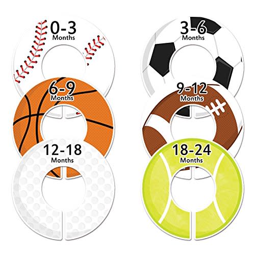 C47 Sports Baby Closet Size Dividers Boy Set of 6 Fits 1.25 Inch Rod