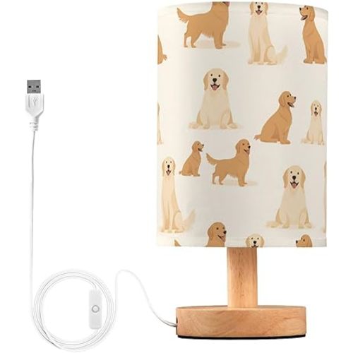 Aslsiy Bedside Table Lamp Golden Retriever Dogs Puppy-1 Kids Nightstand Lamp Night Light Fabric Shade for Bedroom Living Room Home