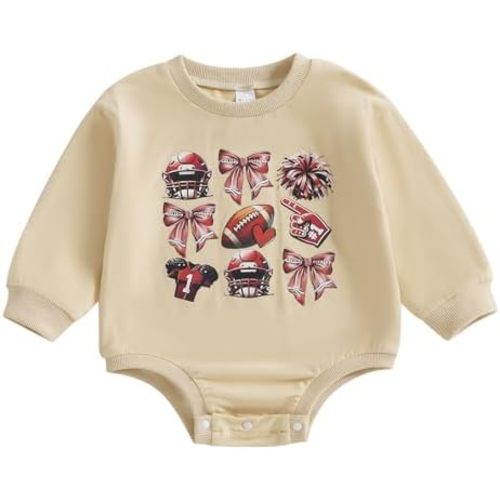 BemeyourBBs Newborn Baby Girl Football Clothes Bubble Romper Sweatshirt Romper Fall Cute One Piece Outfit
