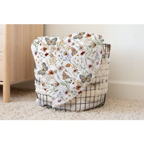 Monarch butterfly blanket, Wildflowers blanket, Floral blanket, Wildflower nursery bedding, Boho floral blanket, Botanical blanket - BuG