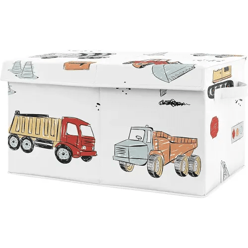 Sweet Jojo Designs Construction Truck Boy Small Fabric Toy Bin Storage Box Chest For Baby Nursery or Kids Room - Grey Yellow Orange Red and Blue Transportation